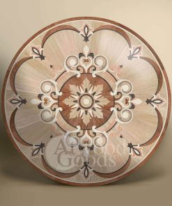"Genoa" Baroque wood floor medallion – handcrafted classical inlay for luxury interiors.