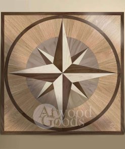 Handmade wooden compass rose floor medallion, premium inlay for coastal, yacht, and modern home design